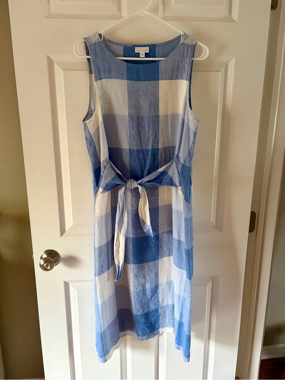 J. Jill Blue and White Gingham Tie-Waist Sundress